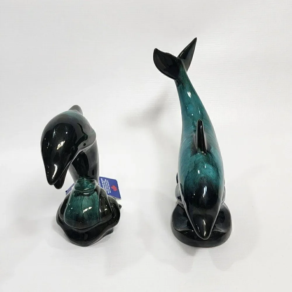 2 Vintage Blue Mountain‎ Pottery Big Dolphin Figures Retro Home Decor - Picture 5 of 10